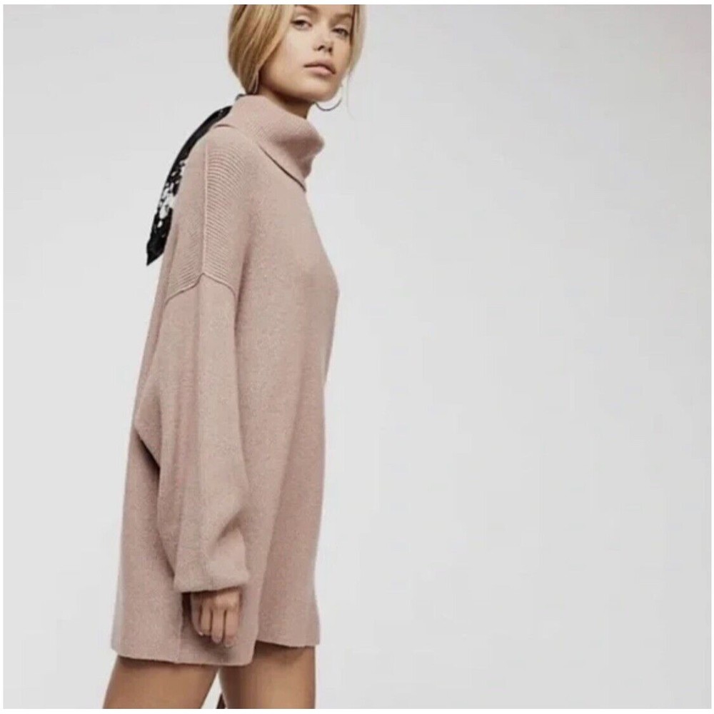 Free People Sweater Womens XS Softly Structured Knit Tunic Dusty Mauve Pullover
